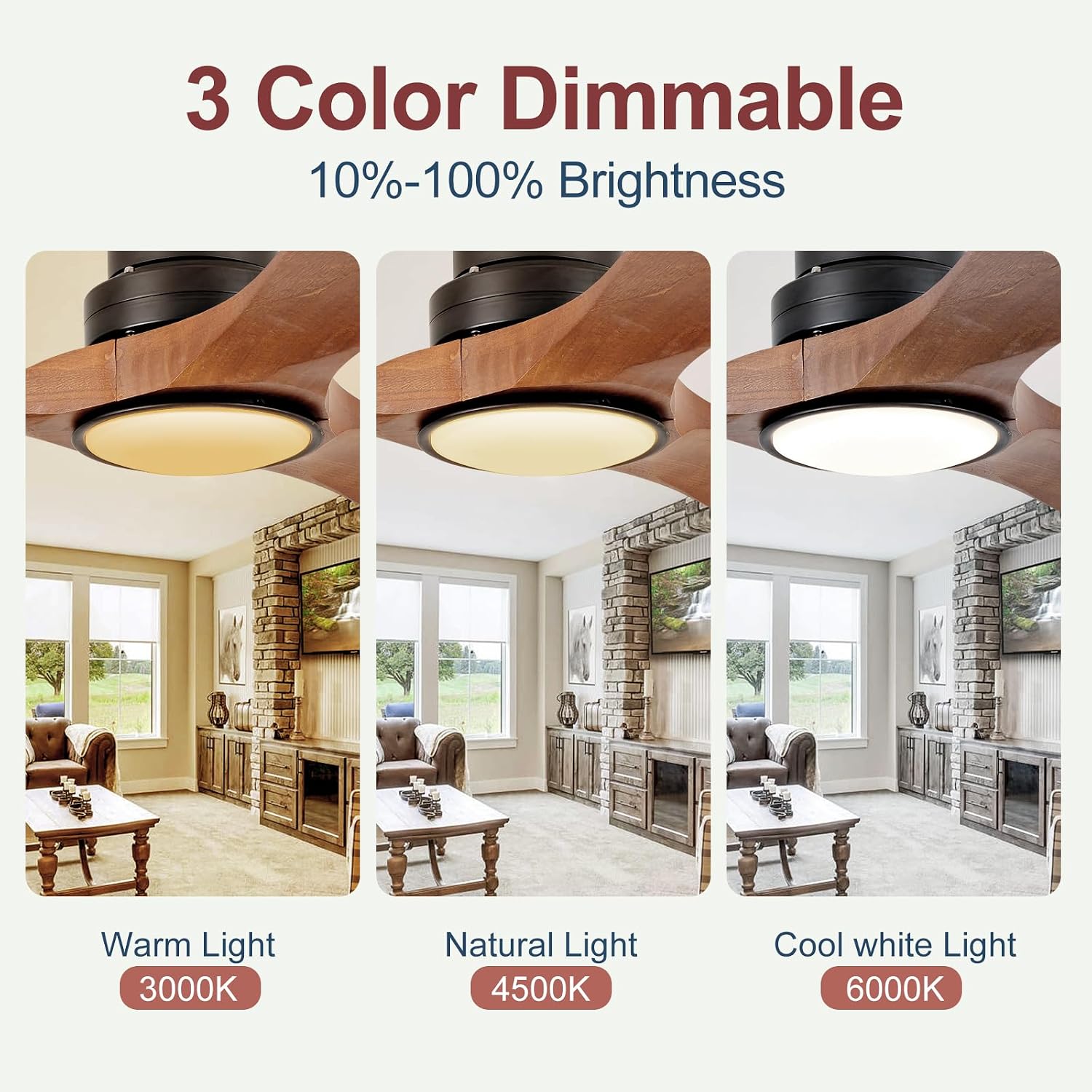 ZVL 36 Inch Ceiling Fans with Lights and Remote Control,3 Walnut Wood Blades,6 Speed Reversible DC Motor,Dimmable,Timer,Memory Function, Indoor Outdoor Ceiling Fan for Bedroom Living Room Patios