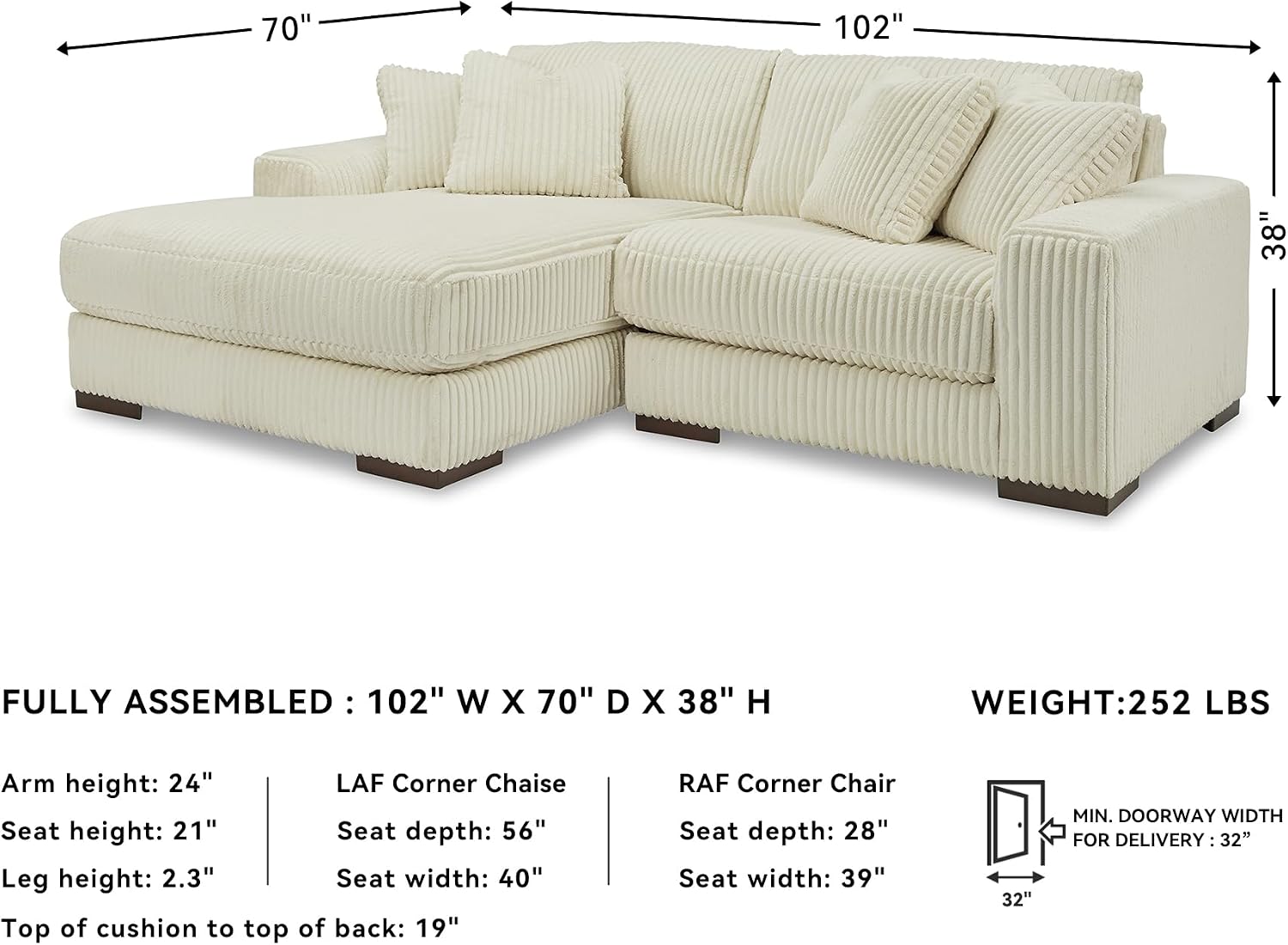 Signature Design by Ashley Lindyn Contemporary L-Shaped 2-Piece Sectional with Chaise for Living Room, White