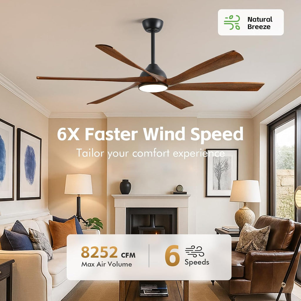 60 Inch Outdoor Ceiling Fan with Light and Remote, Rustic Farmhouse Smart Fan with WiFi App/Alexa Voice Control, 6 Solid Wood Blades, Quiet Reversible DC Motor, Damp Rated for Patio Bedroom
