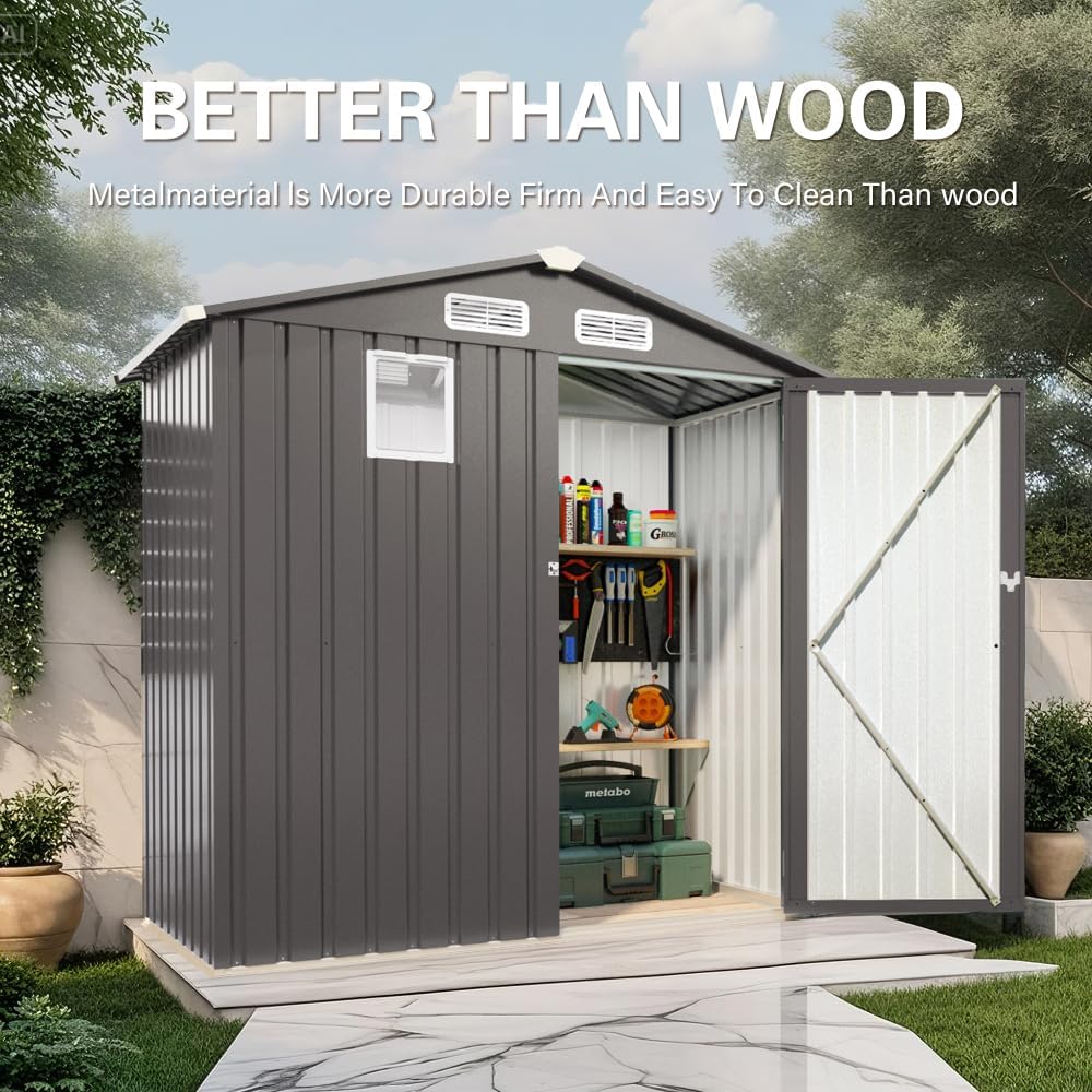 6X3.5 FT Metal Storage Shed Outdoor Tool Shed with Window, Lockable Door & Vents, Waterproof Backyard Garden Storage for Tools, Bikes, Sundries, Patio (Gray)