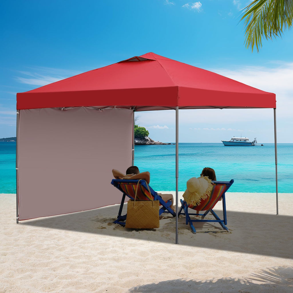 GDY 10x10ft Pop Up Canopy Tent with Sidewalls, Outdoor Canopy Tent, Beach Tent, Easy Set up Gazebo for Events, Parties, Camping, Red.