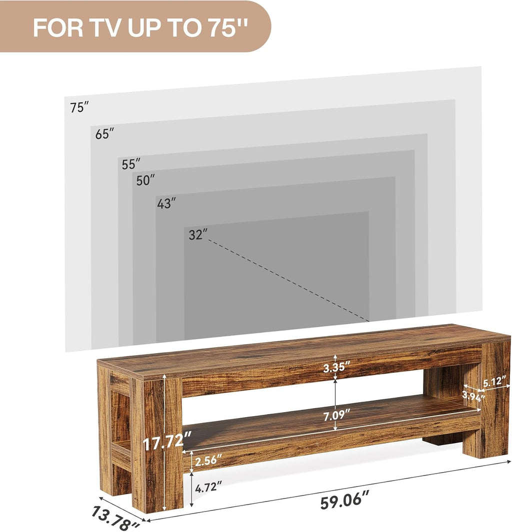 Tribesigns 59' TV Stand for 55/60/65/75-Inch TVs, Rustic Media TV Console with Storage Shelve, Entertainment Center Television Stand for Living Room, Bedroom (Brown)