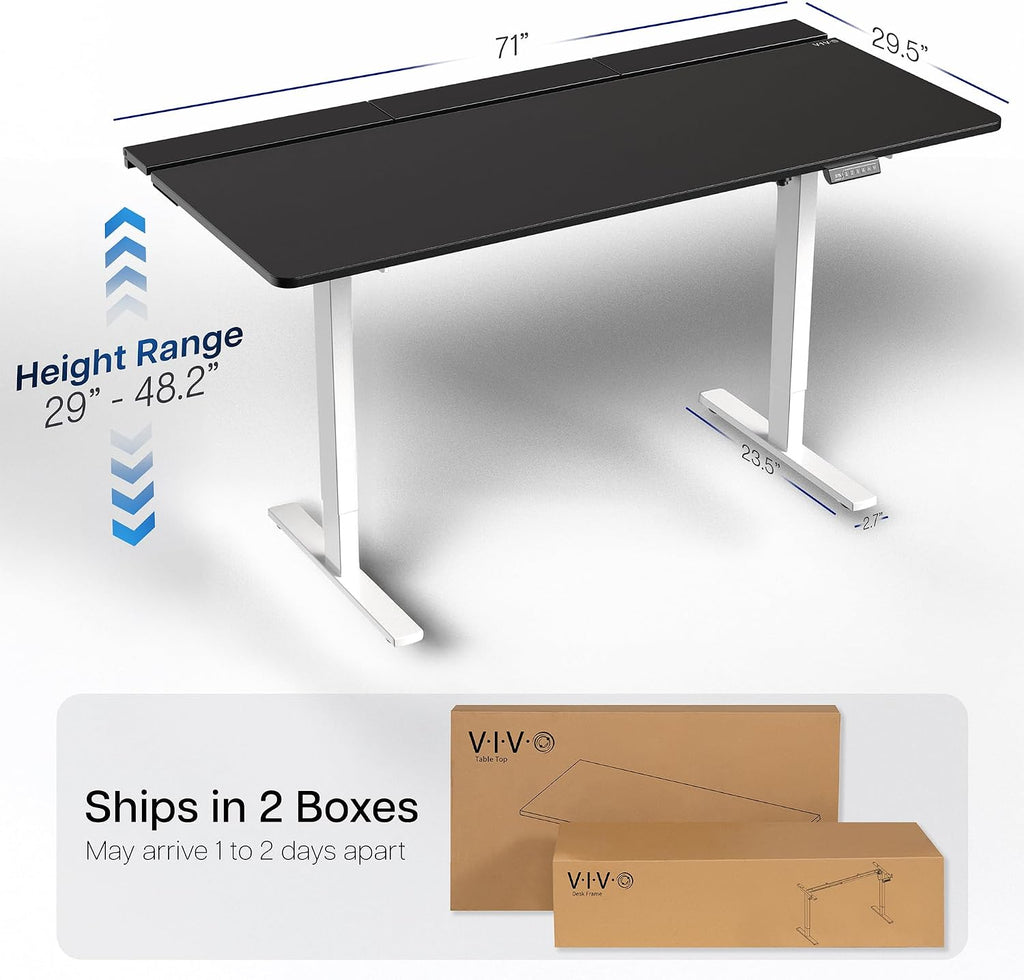 VIVO Electric 71 x 30 in Standing Adjustable Gaming Desk with Hidden Cable Trays, Full-Size Mouse Pad, Holds 220 lbs, Black Top White Frame, DESK-KIT-1W6-P3B-71