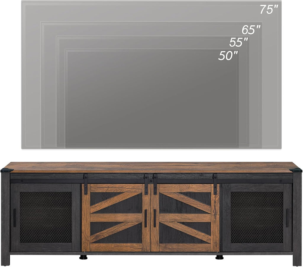 WAMPAT 70' Farmhouse TV Stand with Mesh Doors, Entertainment Center for 75' TV, Adjustable Shelves, 2 Storage Cabinets, Console Table for Living Room, Antique Brown & Black