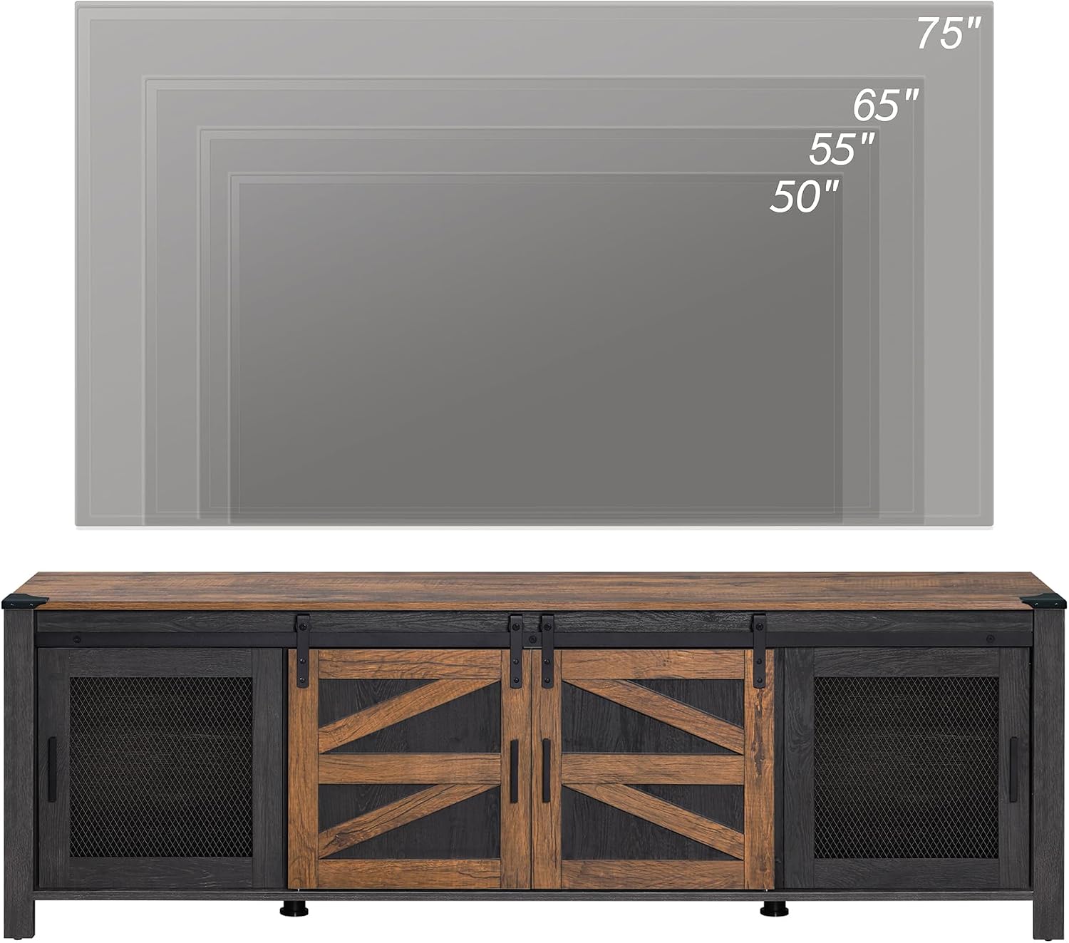 WAMPAT 70' Farmhouse TV Stand with Mesh Doors, Entertainment Center for 75' TV, Adjustable Shelves, 2 Storage Cabinets, Console Table for Living Room, Antique Brown & Black
