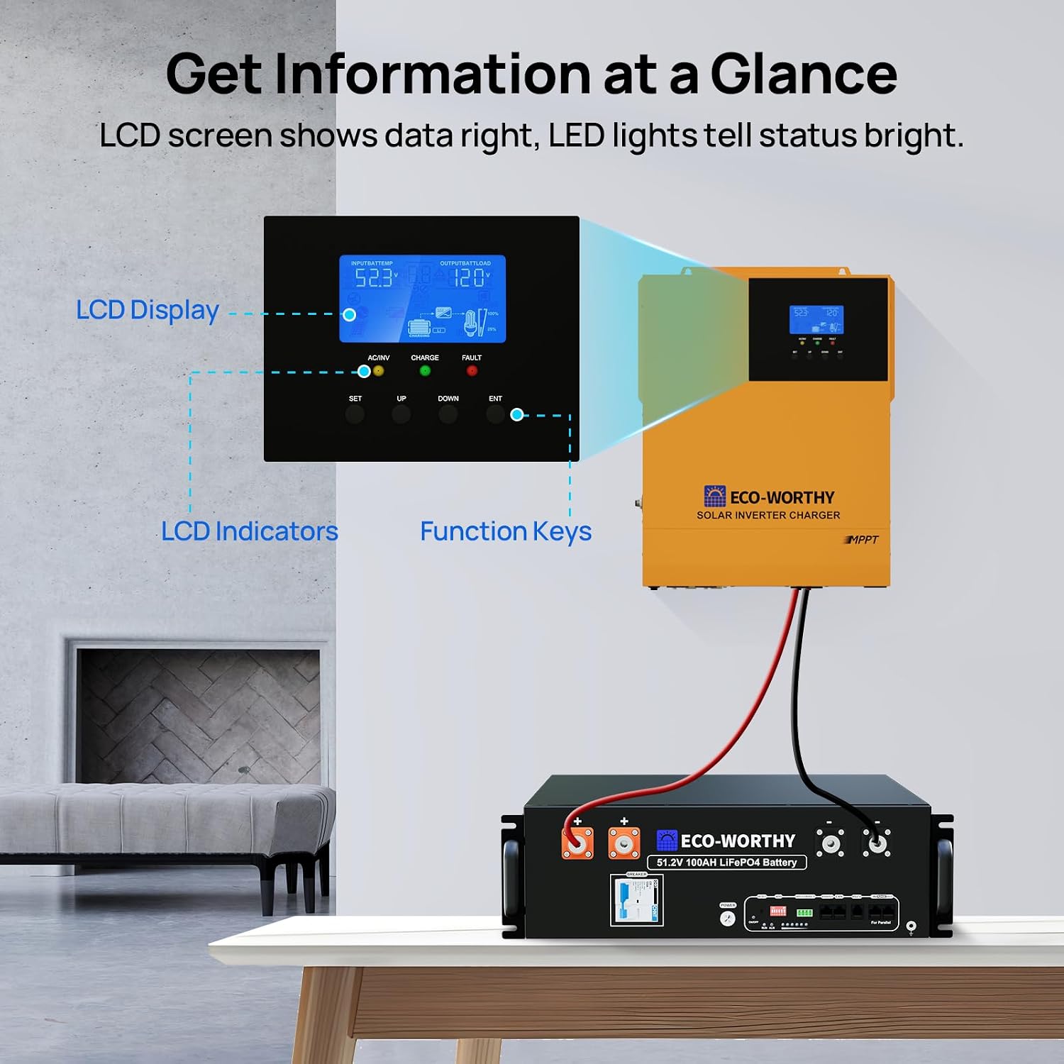 ECO-WORTHY 3500W Pure Sine Wave Solar Inverter Charger,All-in-One 48V Solar Inverter 48V DC-120V AC,80A MPPT Solar Controller,for LiFePO4/Lead Acid Battery,Off-Grid,Home Energy Storage