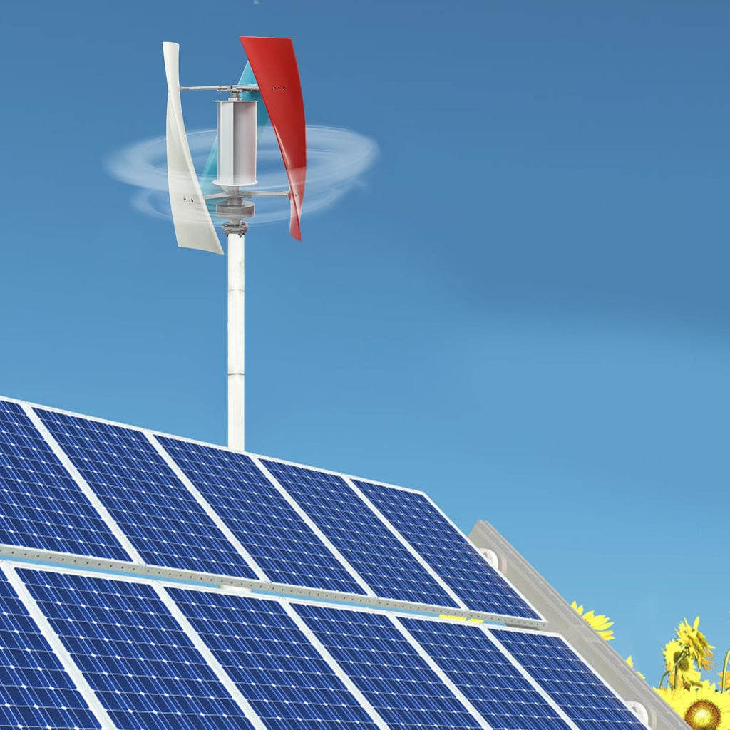 100W Vertical Axis Wind Turbine Generator, Permanent Magnet Generator with Intelligent Controller, Low Noise Helical Design Windmill for Home, Boats, Street Lighting (12V,100W, Blue+White+Red)