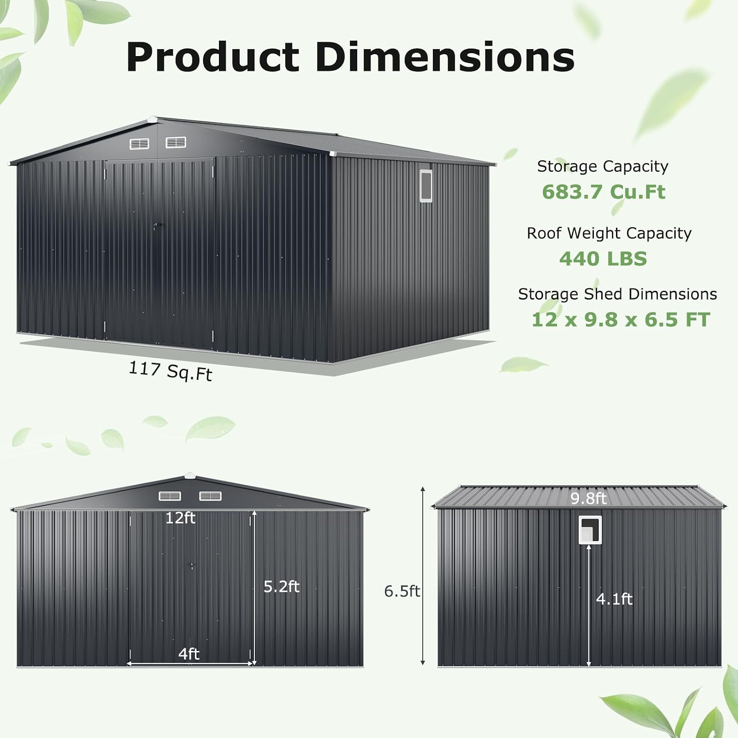Goplus 12 x 9.8 FT Outdoor Storage Shed, All-Weather & Rustproof Galvanized Metal Utility Tool Shed w/Lockable Door, Pitched Roof, Windows, Backyard Lawn Garden Storage House for Bike Tool Lawnmower