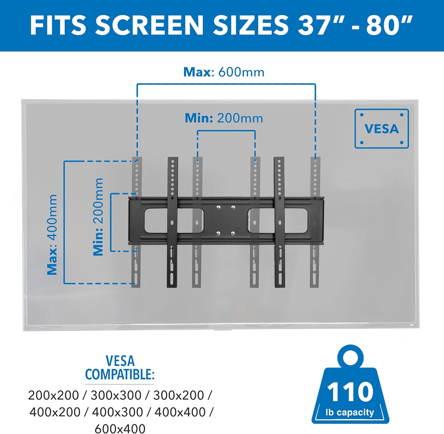 Mount-It! Outdoor TV Mount Weatherproof, Anti-Rust Anti-Corrosion Outside TV Bracket for Patio, Gazebo and Exterior, Fits 37-80', Heavy Duty Dual Full Motion Arms, VESA Up to 600x400mm, 110 Lbs Limit