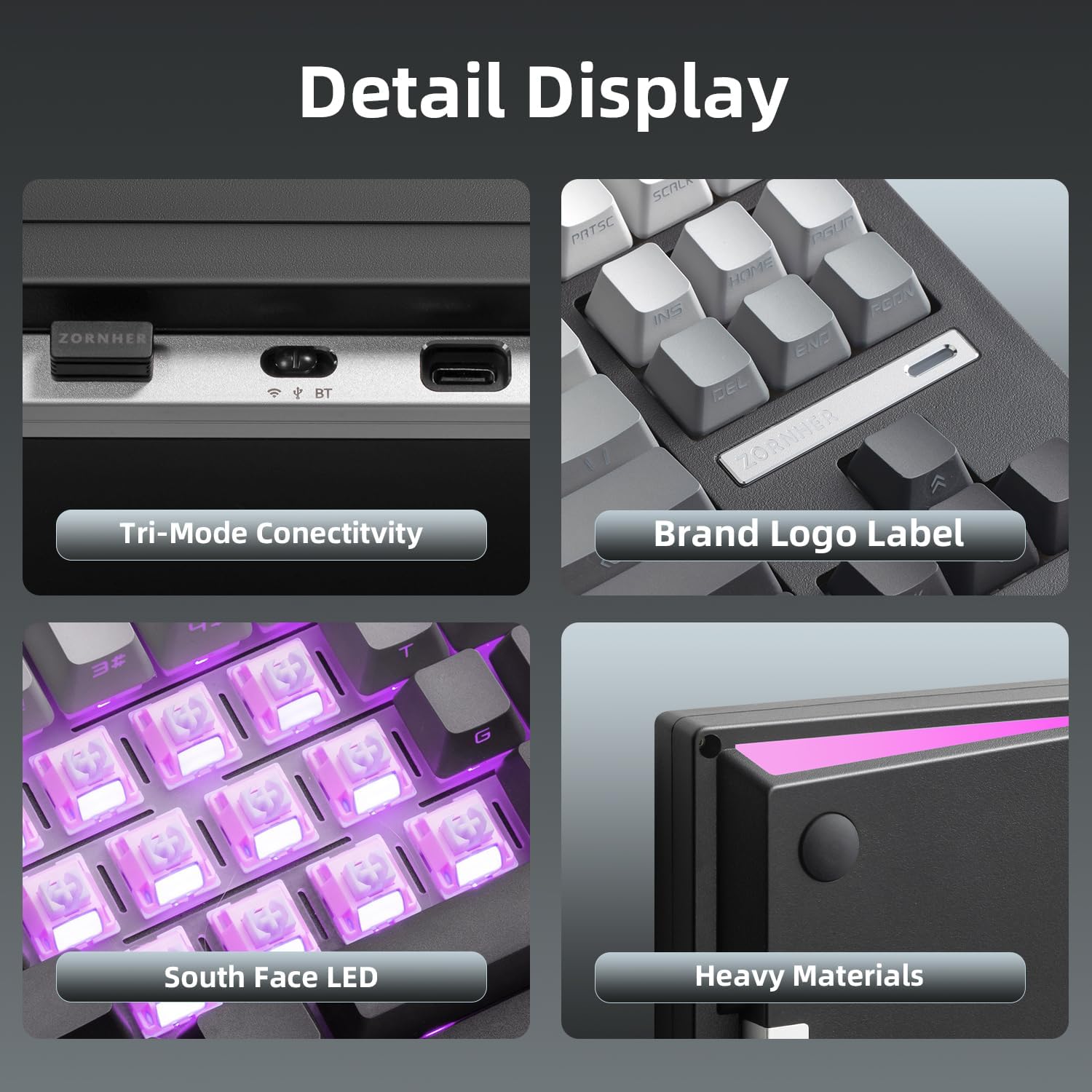 ZORNHER ZH870 Wireless Mechanical Gaming Keyboard,80% Black Custom Creamy Sound Keyboard with Shine Through PBT Keycaps,Pre-lubed Linear Switches,Hot-Swappable,RGB Backlit,2.4GHz/USB-C/BT5.0