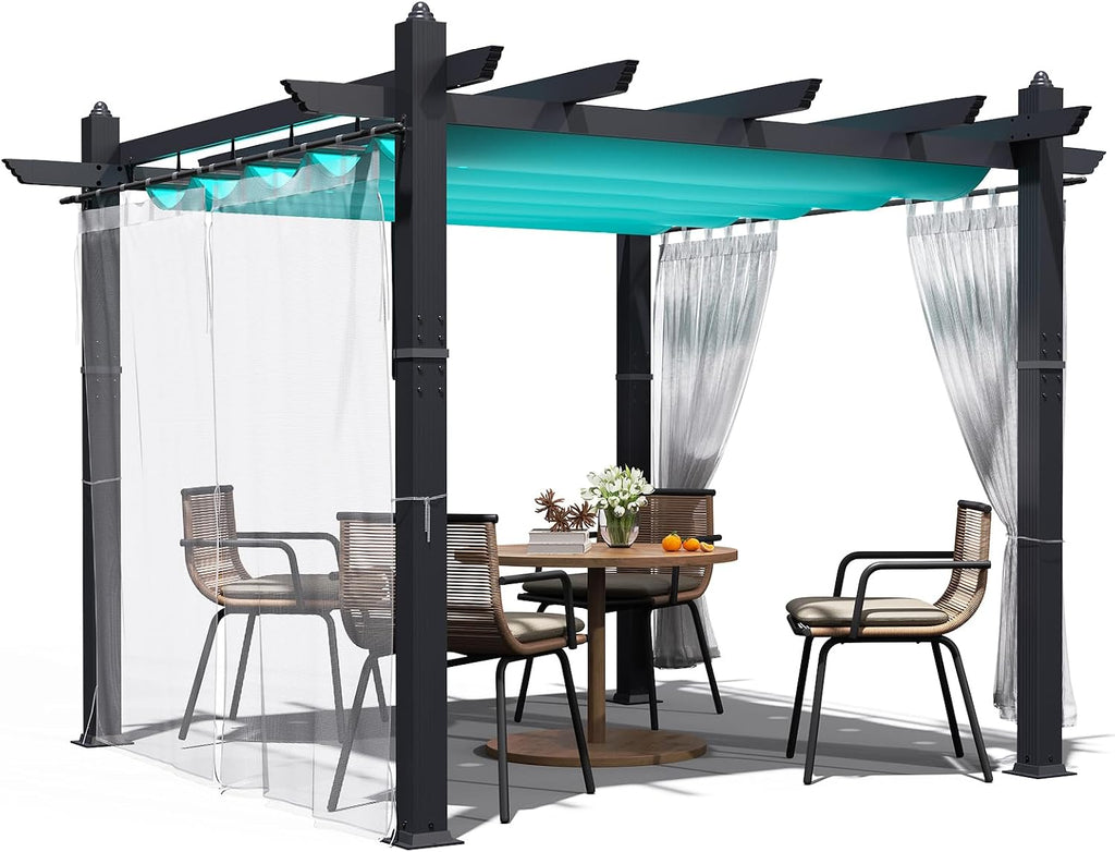 GarveeTech Outdoor Pergola, 10 x 13 FT Retractable Pergola Canopy, Reinforced Aluminum Frame, Heavy Duty Patio Pergolas Gazebos with Netting, Outdoor Shelter for Porch, Backyard, Deck