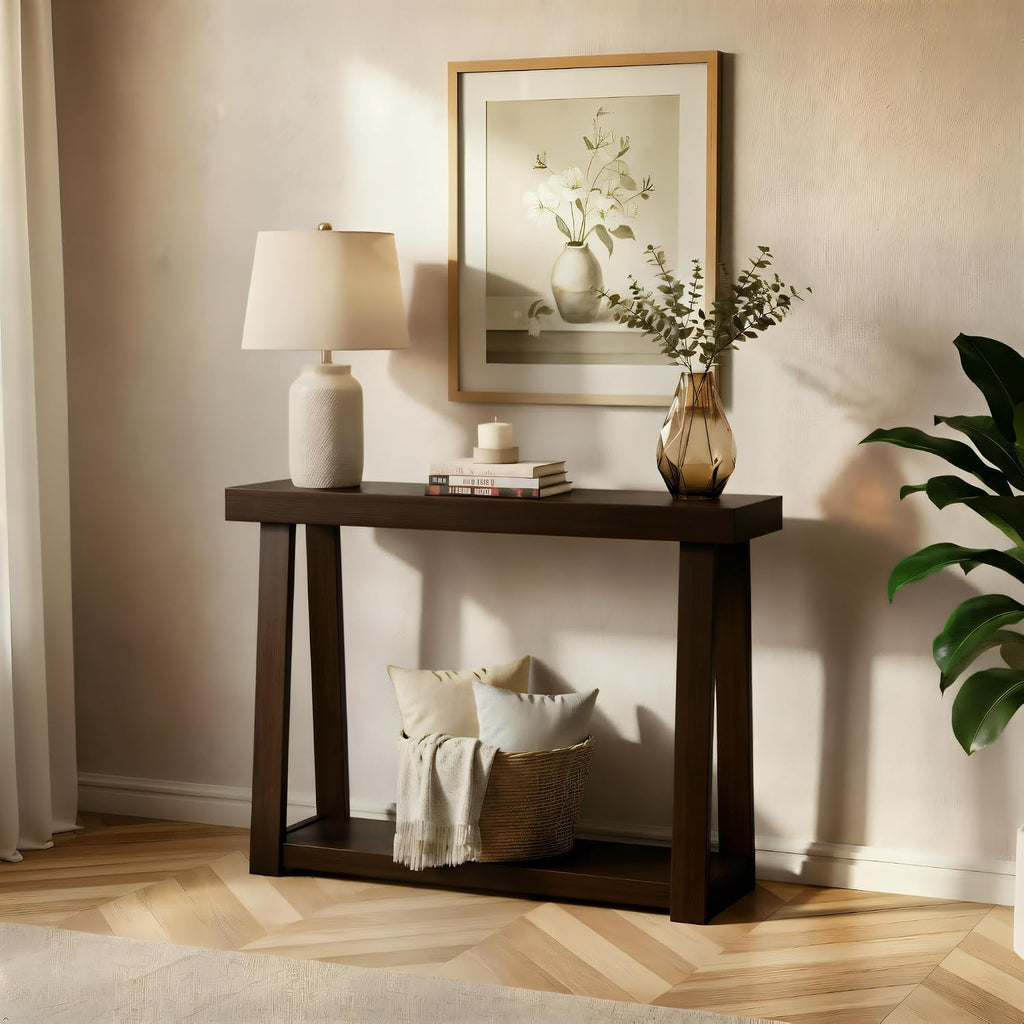 Plank+Beam Solid Wood Console Table with Storage, 36 Inch, Sofa Table with Shelf, Narrow Entryway Table for Hallway, Behind The Couch, Living Room, Foyer, Easy Assembly, Walnut