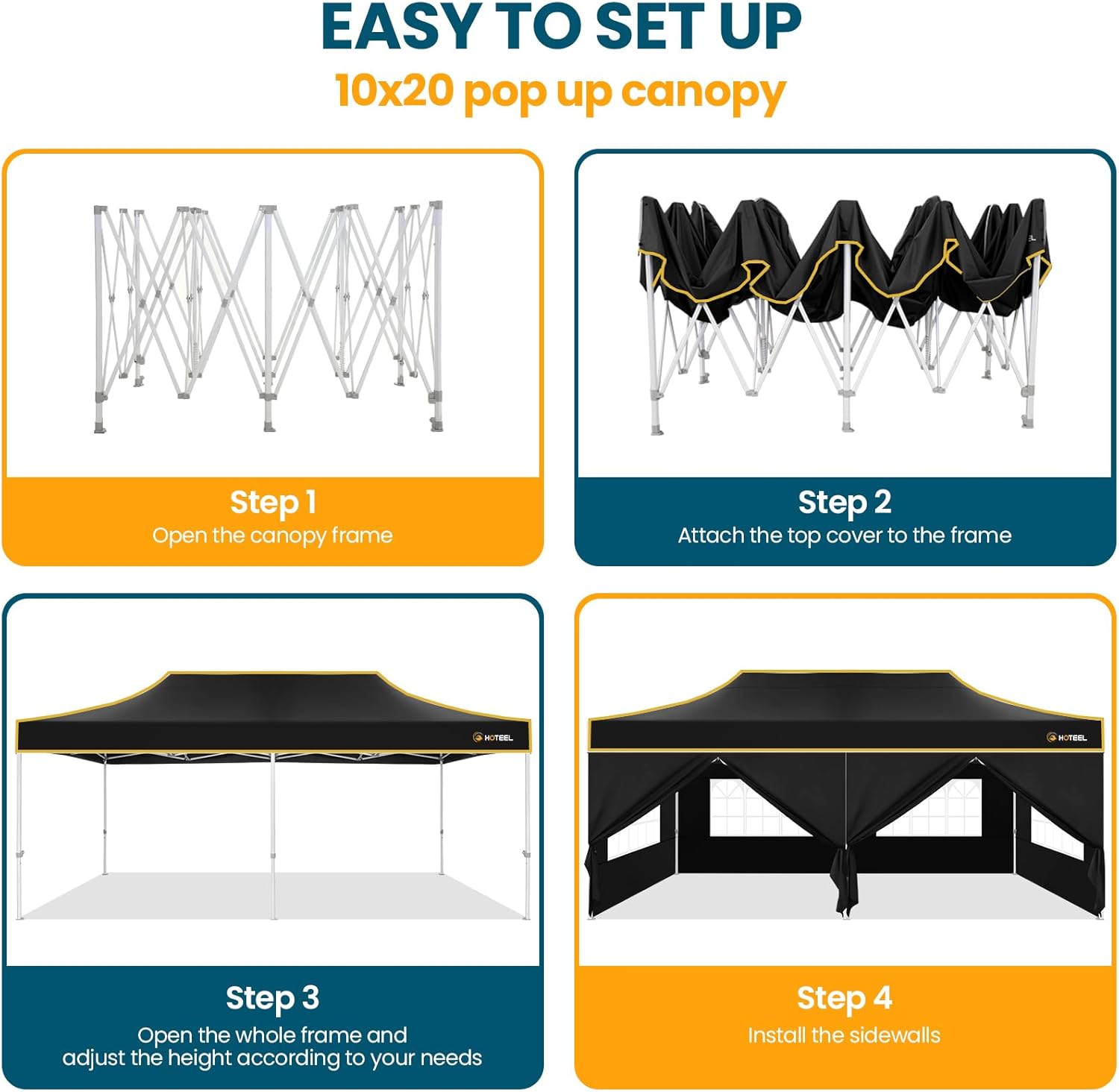 Hoteel 10x20 Pop Up Canopy Tent Heavy Duty with 6 Sidewalls, Waterproof Party Tent, Easy Set-up Commercial Instant Tents with Roller Bag & Sandbags, Hexagonal Leg (1-Year Warranty)