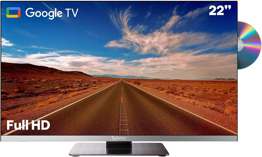 SYLVOX Smart RV TV, 22inch TVs with DVD Player Built-in, 12 Volt for RV Camper 1080P FHD, Google Smart Free Download APPs, Support WiFi Bluetooth, 2 HDMI & 2 USB, AC/DC Powered, Frameless Design