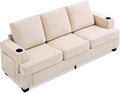 GAOMON 89' Chenille 3-Seater Sofa with Cup Holders and Side Storage Pockets, Modern Sofa for Living Room, Deep Seat Couches for Apartment Lounge, Beige