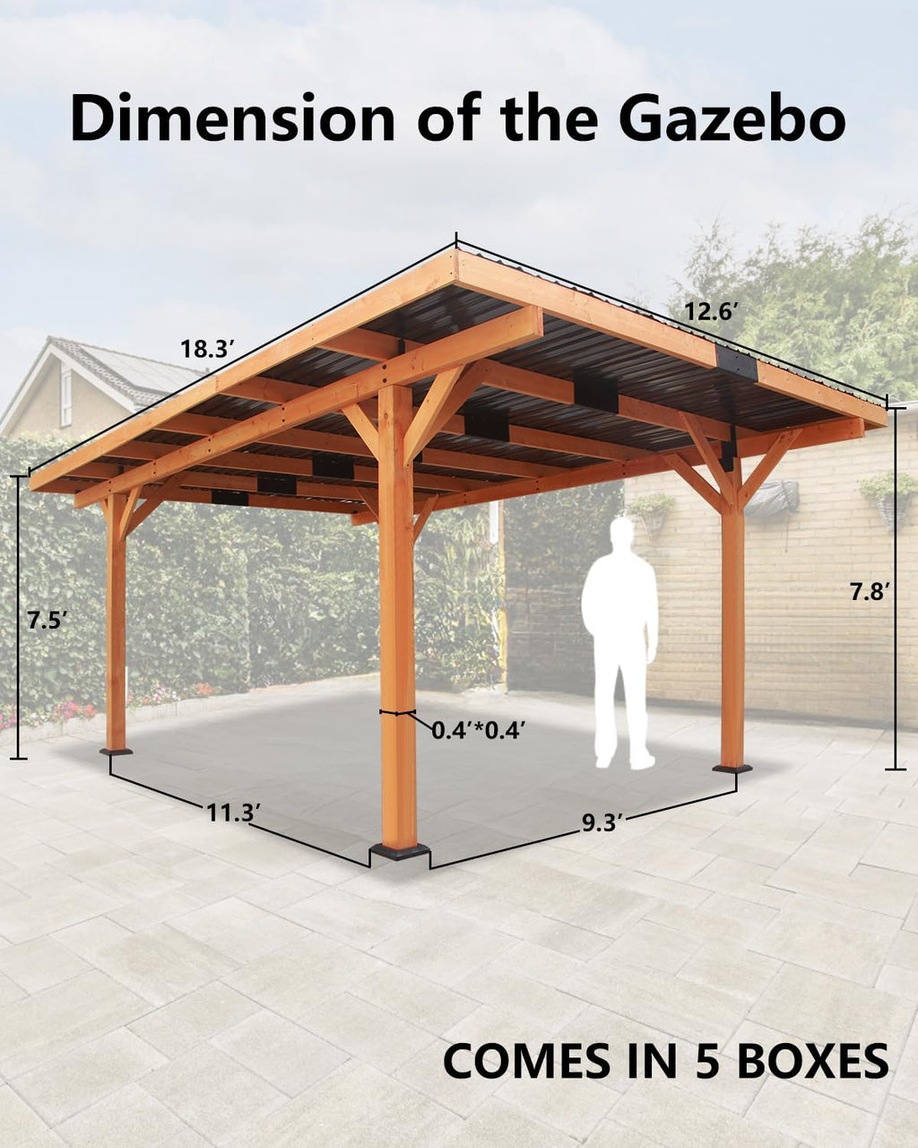 18.3 x 12.6 x 7.8 FT Carport, Wood Outdoor Gazebo Pavilion with Hardtop Sloped Steel Roof, Heavy Duty Waterproof Car Port for Backyard, Patio, Deck and Lawn