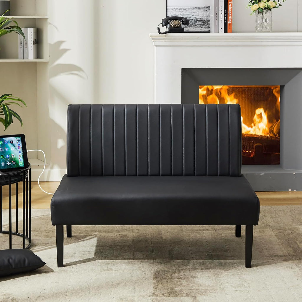 STHOUYN 43' W Mini Small Black Leather Couch Armless Loveseat Sofa for Bedroom with USB Port, Small Couches for SmallSpaces Living Room, Apartment Office Dorm (Black)