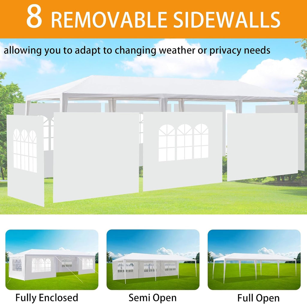 10x30 Party Tent Heavy Duty Outdoor Canopy Tents for Parties with 8 Removable Sidewalls Outside Large Gazebo Shelter Carpas para Fiestas for Backyard Patio Events Wedding BBQ, White