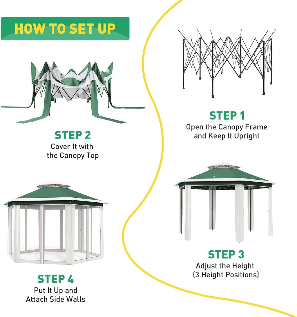 Outdoor Pop-Up Gazebo for Patio13'x13',Metal Frame Canopy with Double Roofs,Heavy Duty Party Tent and Shelter with Mosquito Netting,Zippered Mesh Sidewalls & Carrying Bag,for Patio Garden Backyard