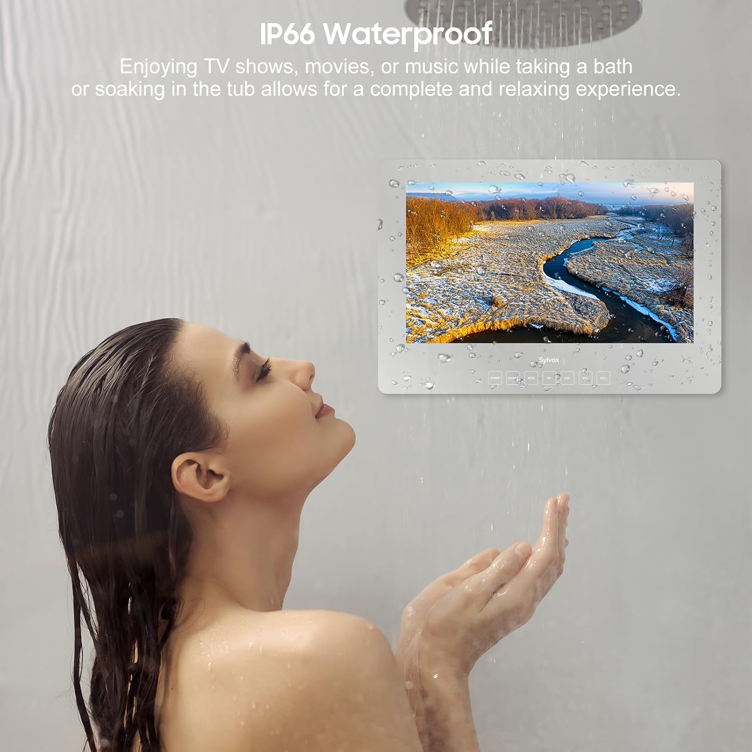SYLVOX Bathroom TV, 32 inch Smart Mirror TV for Bathroom Shower SPA, Support Google, 1080P IP66 Waterproof Touch Button WiFi Bluetooth Google Assistant, Smart TVs for Indoor Humid Environment
