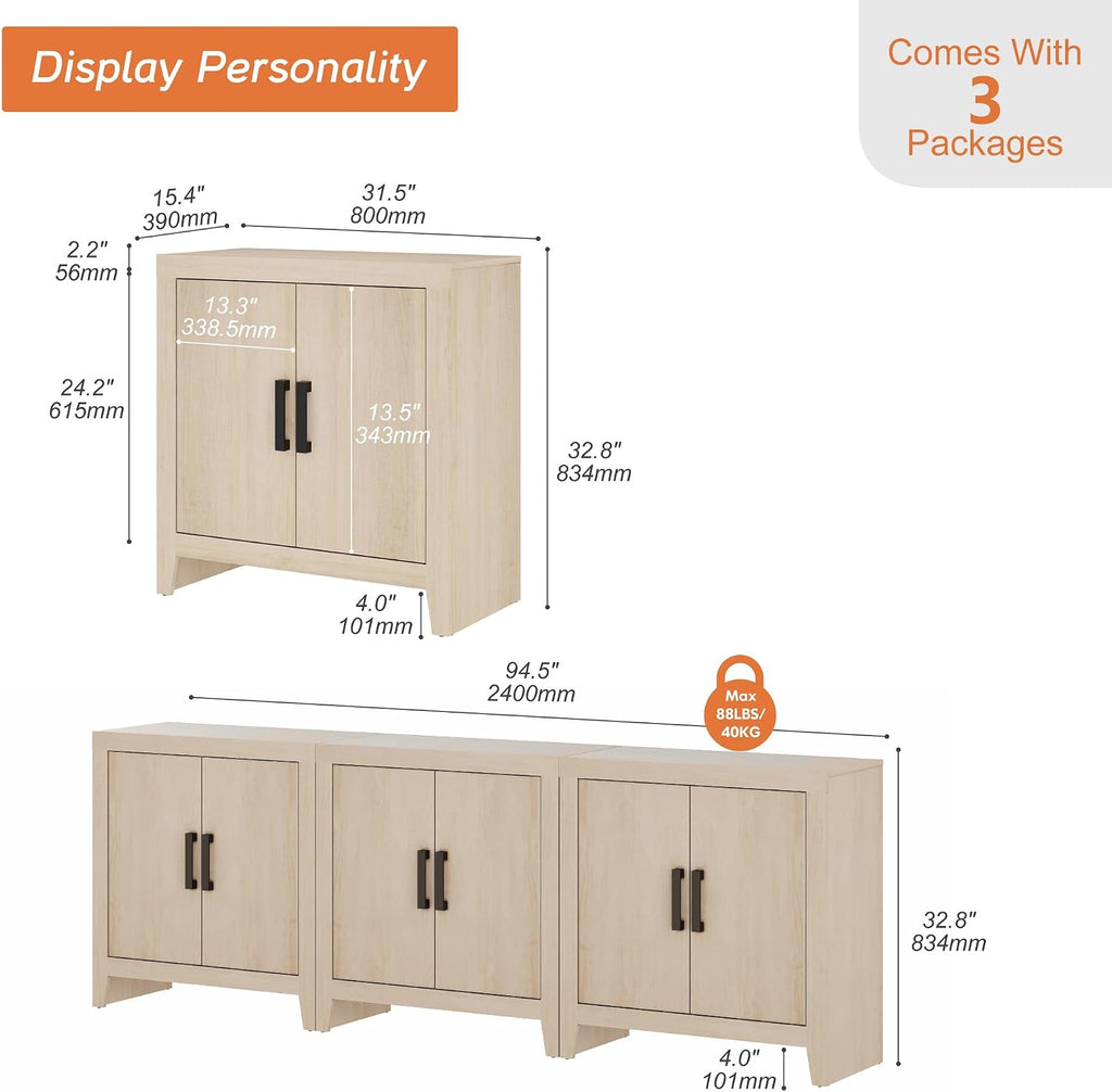 WAMPAT Farmhouse TV Stand for TVs up to 85 Inch, Rustic Wood Entertainment Center & Media Console with 6 Storage Doors, Accent Cabinet for Living Room, Hallway, Beige