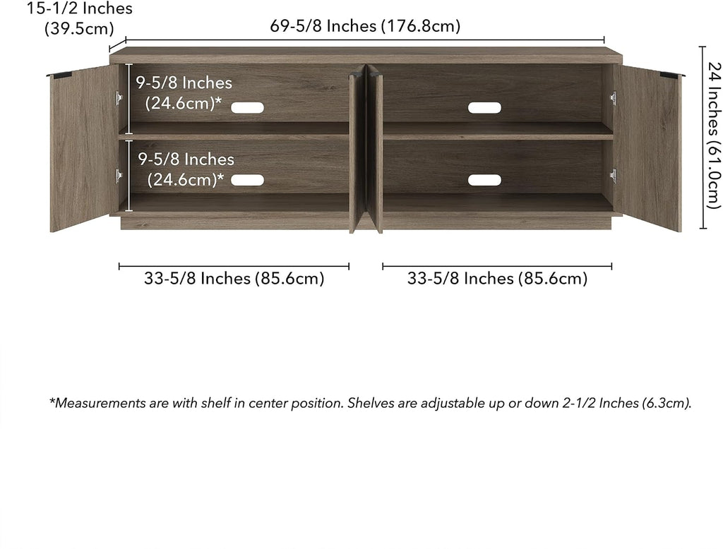 Henn&Hart Fluted TV Stand for TVs up to 78' with 2 Ribbed Storage Cabinets and Adjustable Shelves for Living Room, Family Room, or Office, Weathered Gray