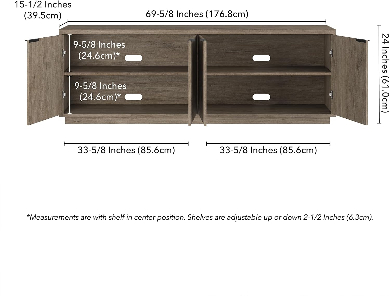 Henn&Hart Fluted TV Stand for TVs up to 78' with 2 Ribbed Storage Cabinets and Adjustable Shelves for Living Room, Family Room, or Office, Weathered Gray