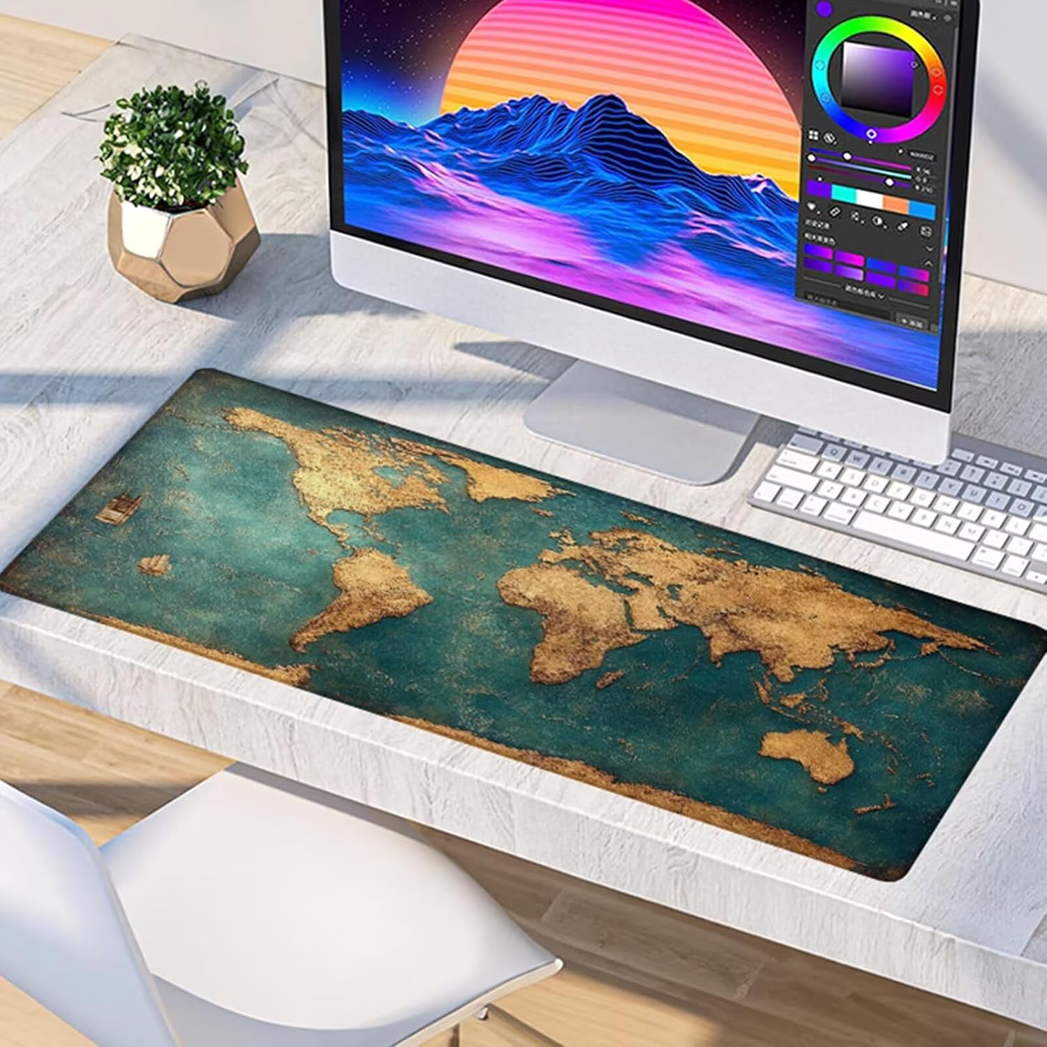 World Map Gaming Mouse Pad, Mouse Pad 60x32in, Large Desk Mat with Non-Slip Rubber Base, Office Desk Accessories, Large Extended Gaming Keyboard Mat, Big Mousepad for Computer Gamer Office, Blue 3-999
