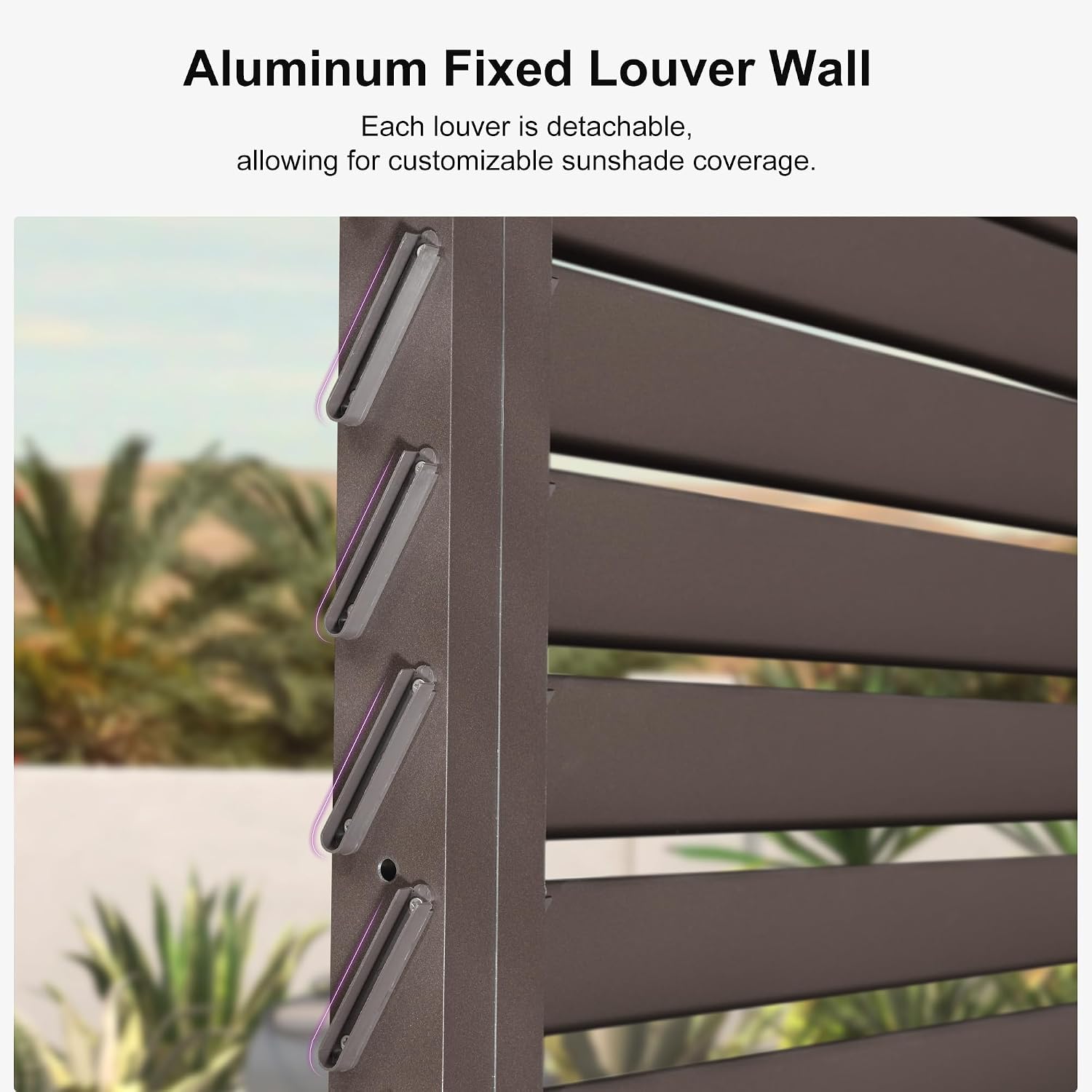 PURPLE LEAF Outdoor 10' × 14' Louvered Pergola with 14FT Detachable Louver Wall Patio Adjustable Aluminum Canopy Retractable Metal Roof for Deck Outside Backyard Hardtop Gazebo Sun Shade Bronze