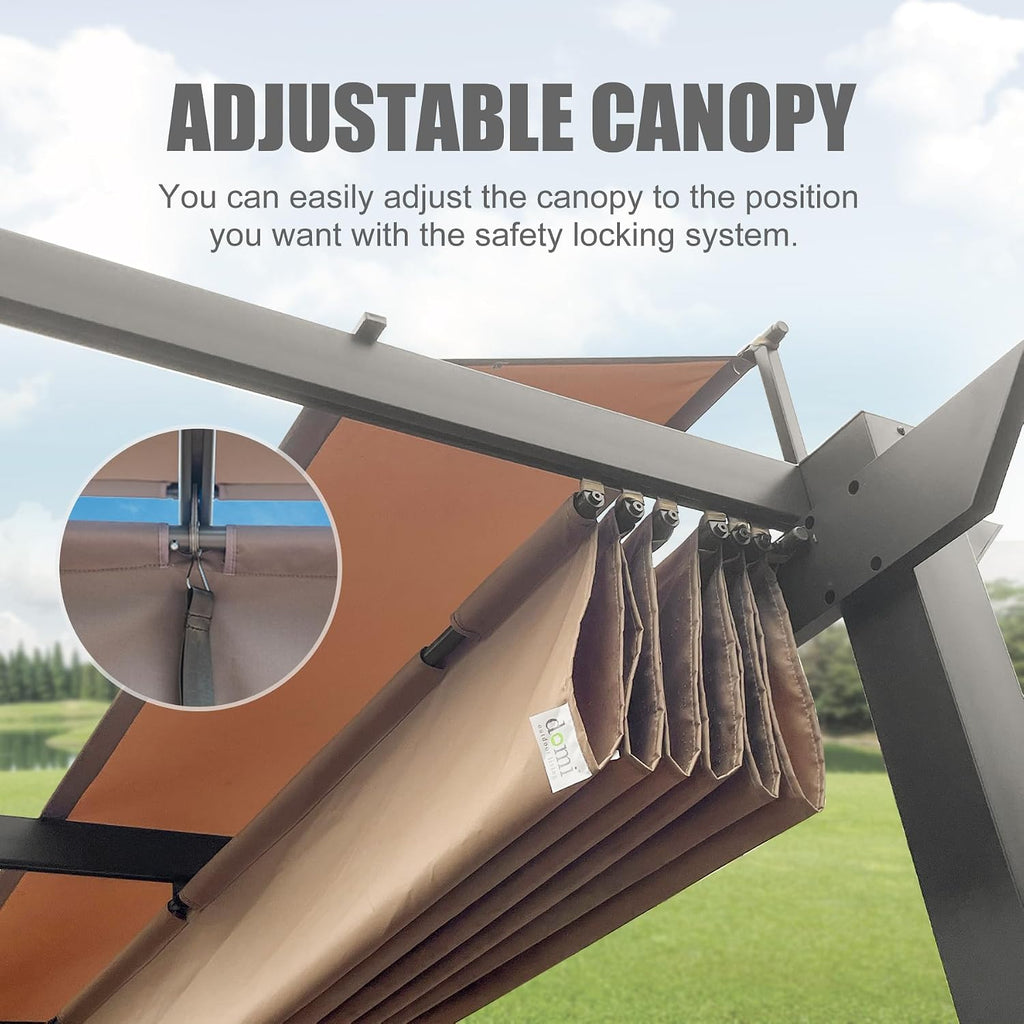 Domi 11'x16' Outdoor Retractable Pergola with Sun Shade Canopy, Aluminum Pergolas and Gazebos Clearance, Patio Outdoor Metal Pergola Canopy for Deck, Garden, Backyard, Khaki