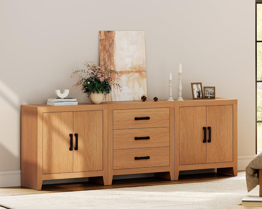 WAMPAT TV Stand for TVs up to 85 Inch, 3-Piece Modular Entertainment Center with Drawers and Doors, Farmhouse Media Console for Living Room, Bedroom, Home Theater, Mocha
