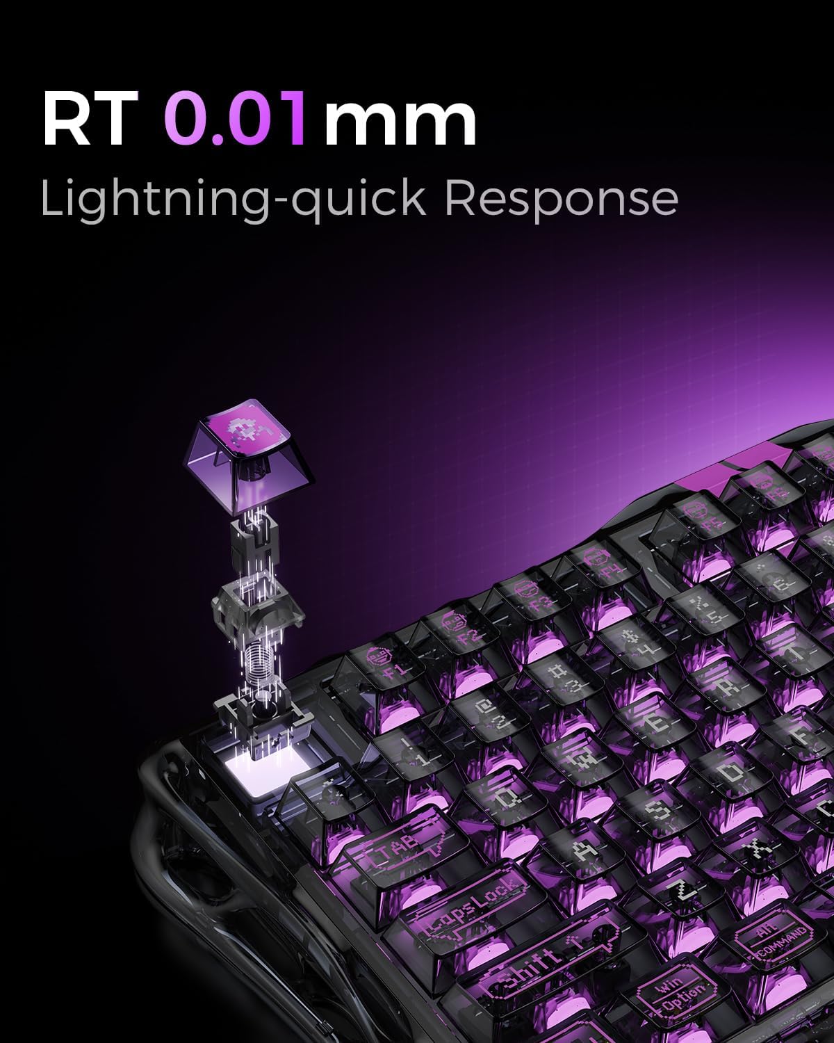 GravaStar Mercury V75 Gaming Keyboard – Hall‑Effect Magnetic‑Switch Keyboard, 8000 Hz Polling, 0.005RT, Wired USB-C, Adjustable Actuation, Semi‑Aluminum Chassis (Transparent Black, V75 lite)