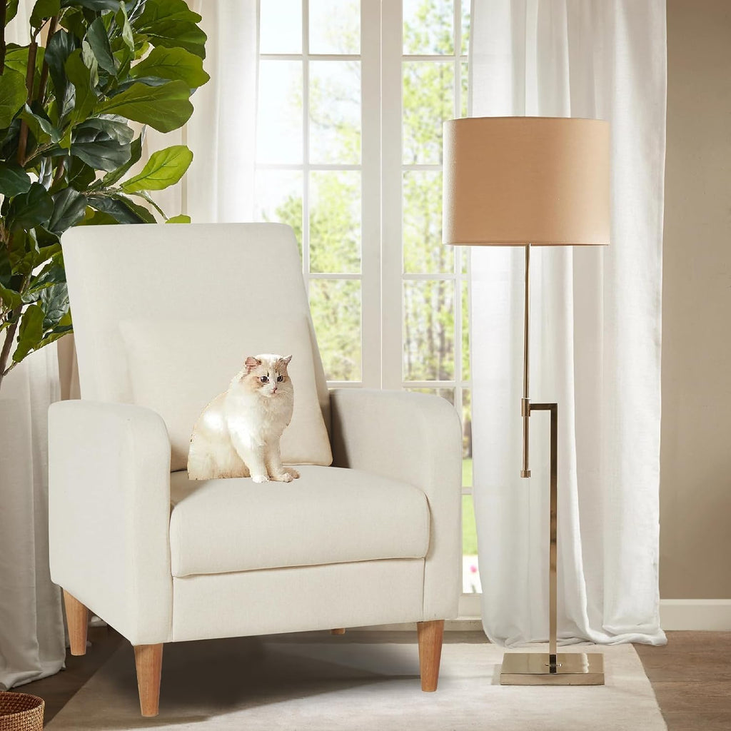 COLAMY Mid-Century Modern Upholstered Accent Chair with Back Pillow & Solid Wood Legs, Fabric Cozy Armchair for Living Room, Bedroom, Reading Nook, Apartment & Small Spaces, Beige