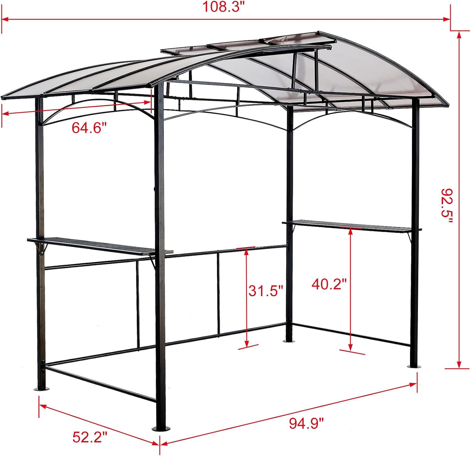 8' x 5' Grill Gazebo Shelter with Interlaced Vented Polycarbonate Roof, Outdoor BBQ Canopy with Side Shelves, Steel Frame for Garden, Patio, Backyard, Black