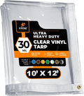 10' x 12' Clear Vinyl Tarp - 30 Mil Super Heavy Duty Transparent Waterproof PVC Tarpaulin with Brass Grommets - for Patio Enclosure, Temporary Wall, Camping, Tent Cover, Canopy - by Xpose Safety