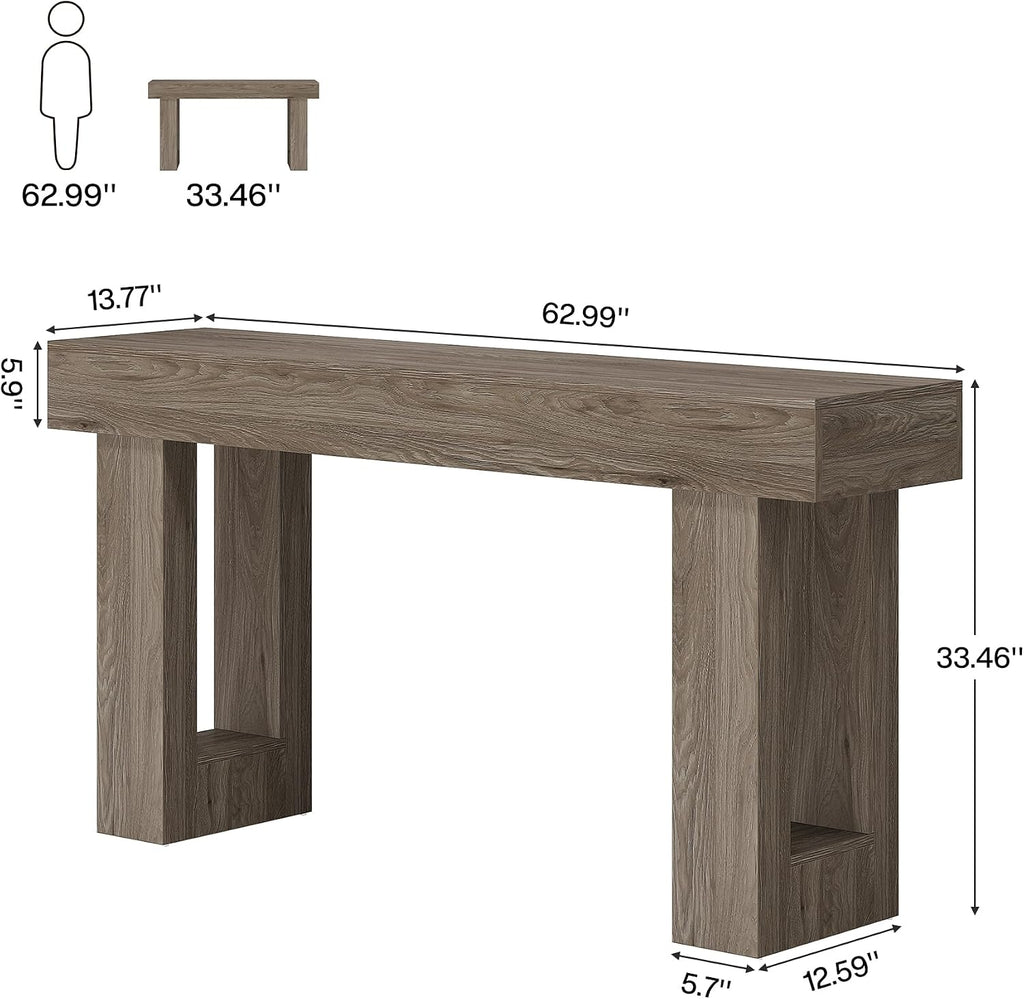 Tribesigns Farmhouse Console Table, 63-Inch Long Narrow Sofa Table Behind The Couch, Wooden Rectangular Entryway Table for Entrance, Hallway, Living Room (Grey)