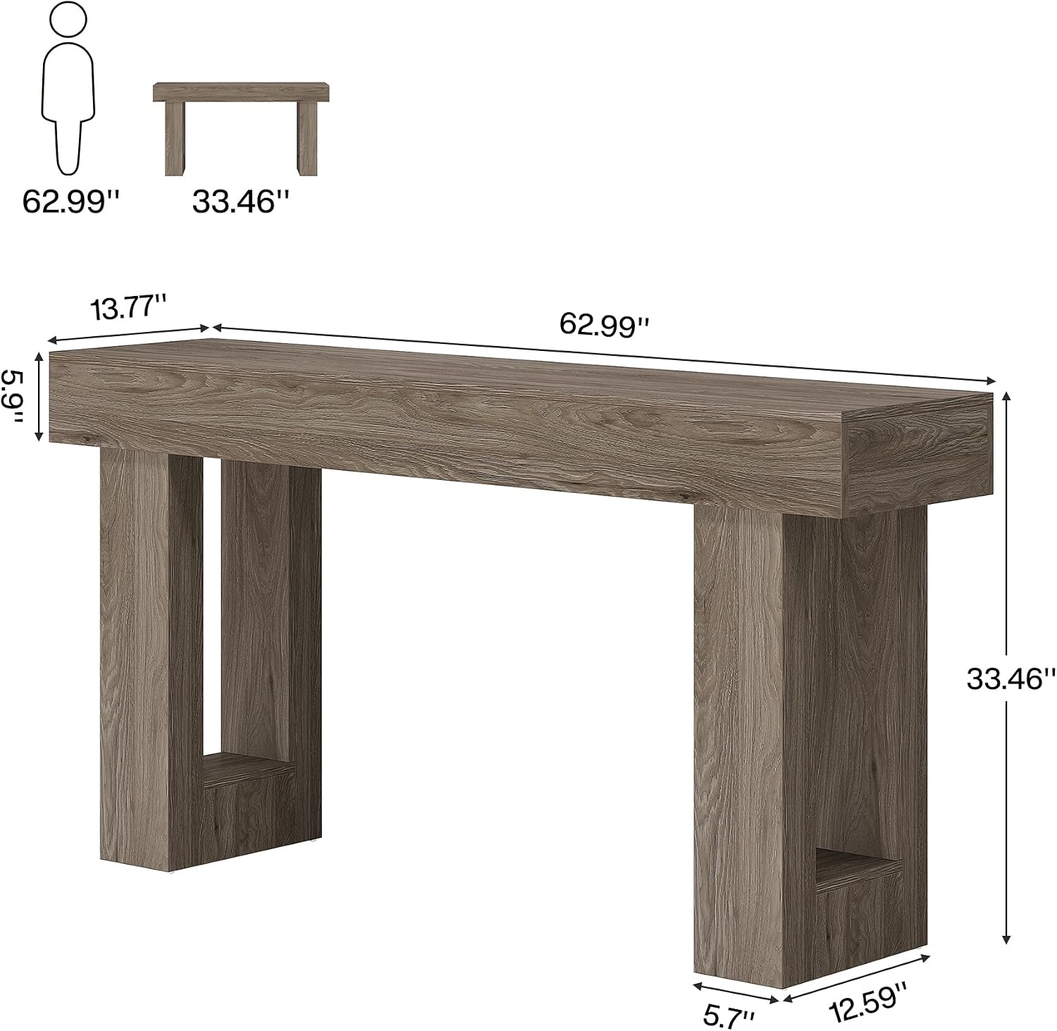 Tribesigns Farmhouse Console Table, 63-Inch Long Narrow Sofa Table Behind The Couch, Wooden Rectangular Entryway Table for Entrance, Hallway, Living Room (Grey)