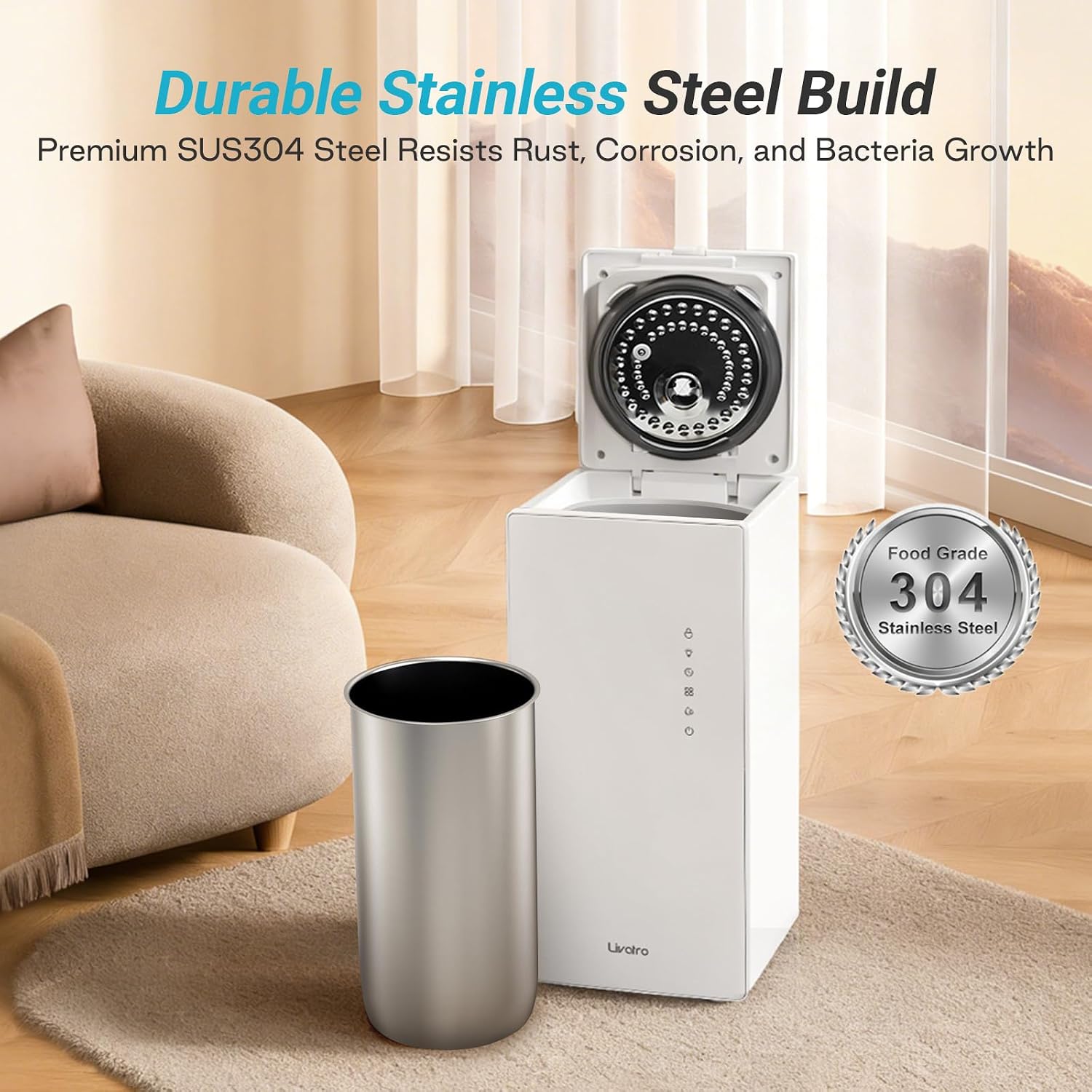 6L Stainless Steel Warm Mist Humidifier with Easy Clean and Warm Steam Function, Healthy Air Mist Humidifiers for Bedroom Living Room, with Sleep Mode and Auto-off Setting