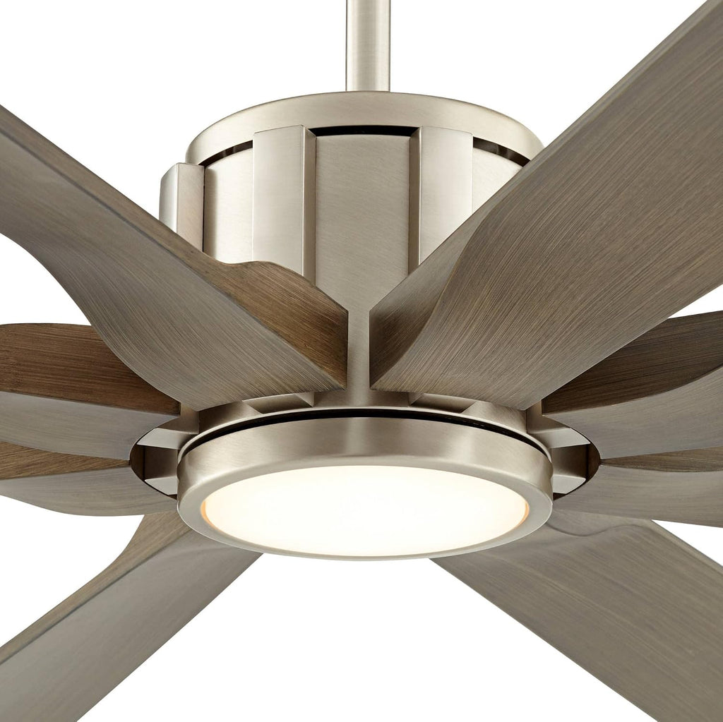 Possini Euro Design 70' Defender Modern Large Outdoor Ceiling Fan with LED Light Remote Control Brushed Nickel Weathered Oak Blades Dimmable Damp Rated for Patio Exterior Roof Porch Gazebo Barn