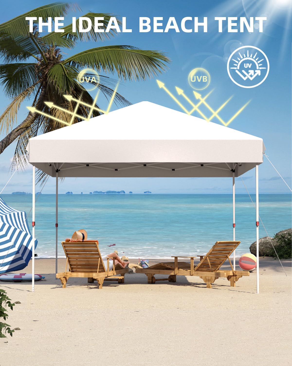 10x10 Pop Up Canopy Tent，Gazebos One-Button Instant Setup, Heavy-Duty 210D Oxford Fabric & Rust-Proof Frame - 3 Adjustable Heights, Roller Bag, 4 Sandbags - UV Protection for Beach, Party