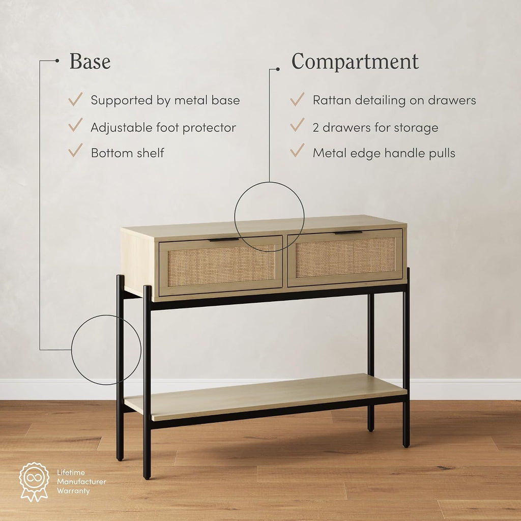 Nathan James Virgo Wood Accent Storage Console Sofa Table, for Entryway, Hallway or Living Room, Light Oak/Black
