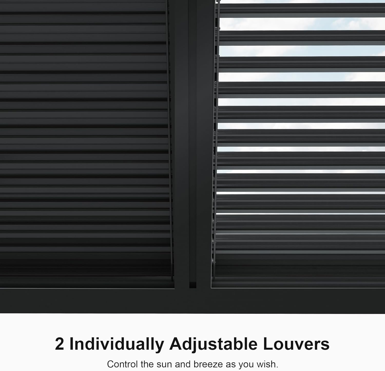 PURPLE LEAF Louvered Pergola 94AS 11' x 13' Outdoor Aluminum Pergola with Shade Screen Adjustable Roof for Deck Backyard Grey Hardtop Gazebo, 1 Long Side and 2 Short Sides