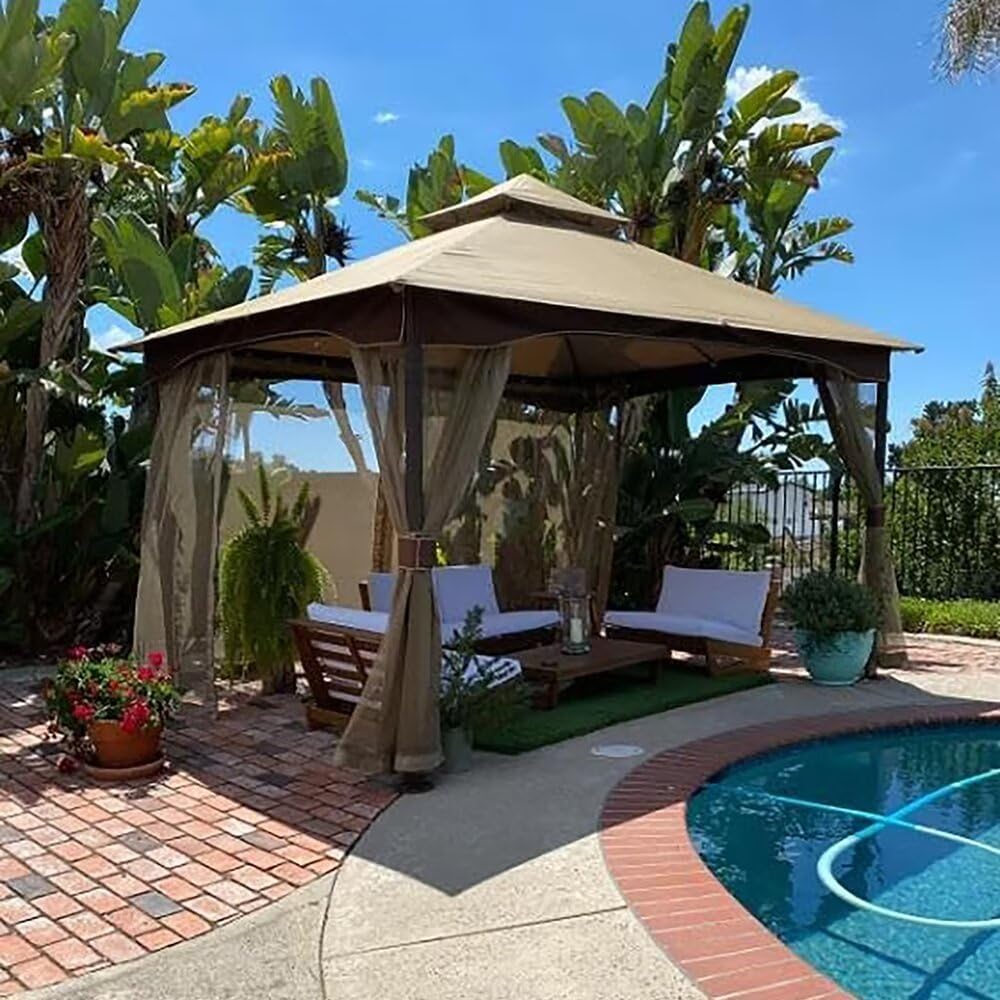 Domi Outdoor Living 10'x13' Patio Gazebo Outdoor Ventilation Double Roof Gazebo with Mosquito Netting for Patio,Lawn and Garden