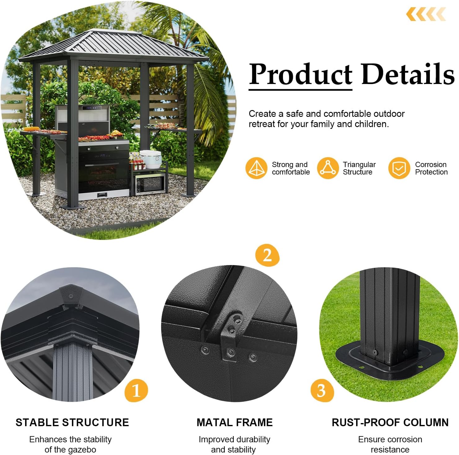 8' x 5' Single Roof BBQ Gazebo with Metal Roof – Sturdy Steel Frame, Outdoor Pavilion for Grilling and Outdoor Activities
