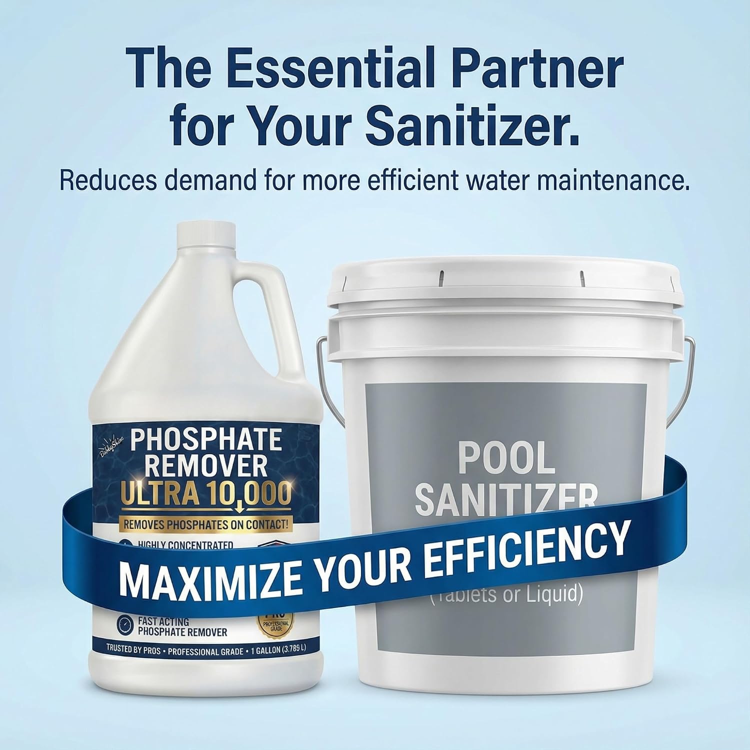 Phosphate Remover Ultra 10000 for Pools, Concentrated Liquid Pool Phosphate Remover for Inground & Above Ground Pools, Saltwater Compatible, 1 Gallon, BubbyShine