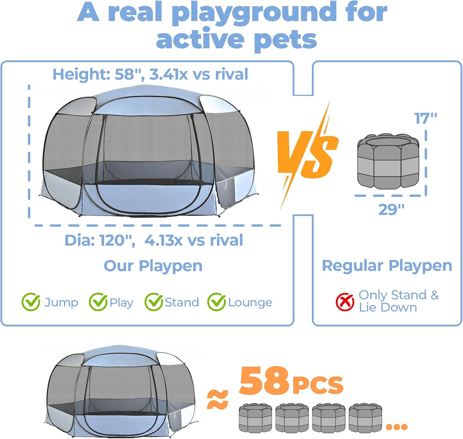 XXLarge Popup Portable Dog Houses, 10'x4.8'H Assembly-Free Gazebo-Style Kennel Dog Playpen Pet Screen Tent Sun Shade Shelter, Dog Crates Canopy for Travel Camping Anti-Bugs with Leakproof Bottom