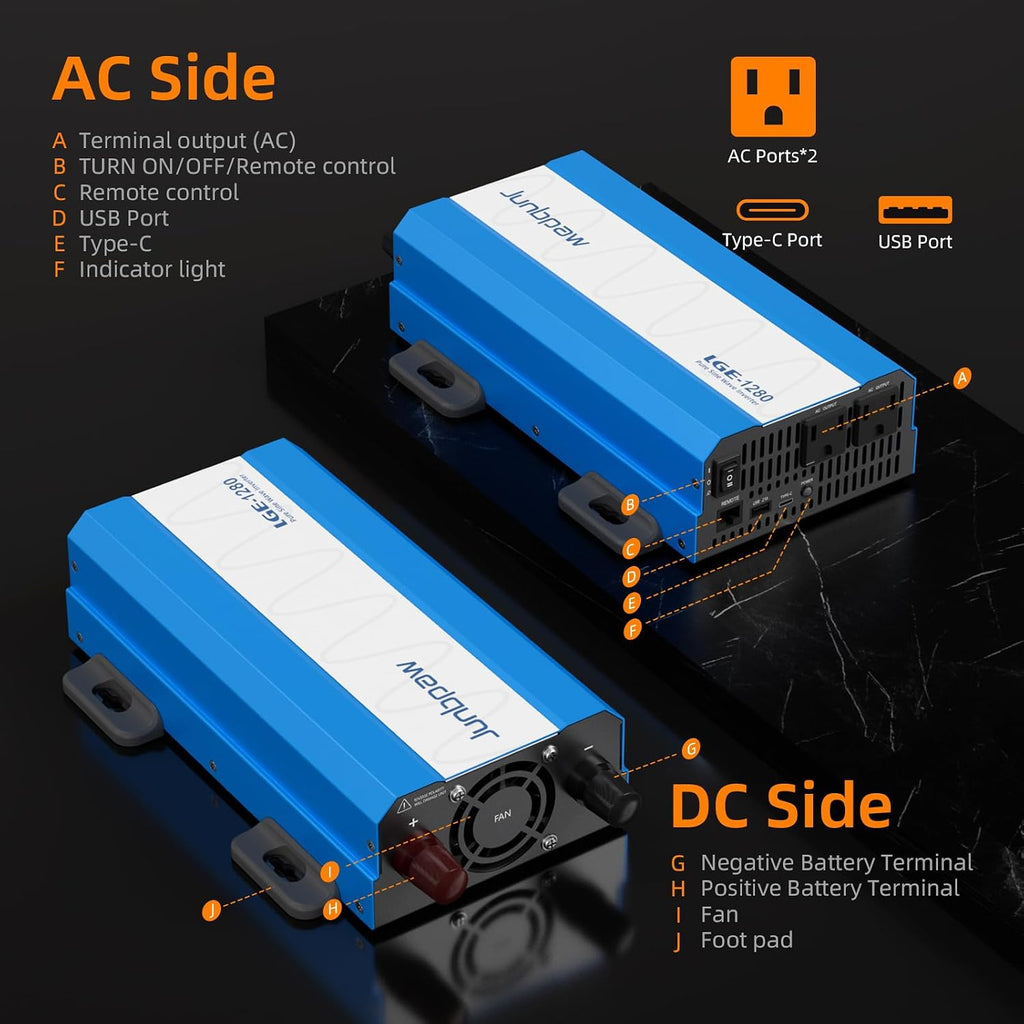 1280W Pure Sine Wave Power Inverter - 3600W Surge, Game-Changing Design | 12V to 120V AC Converter for Home, RV, Camping, Off-Grid & Outdoor Adventures