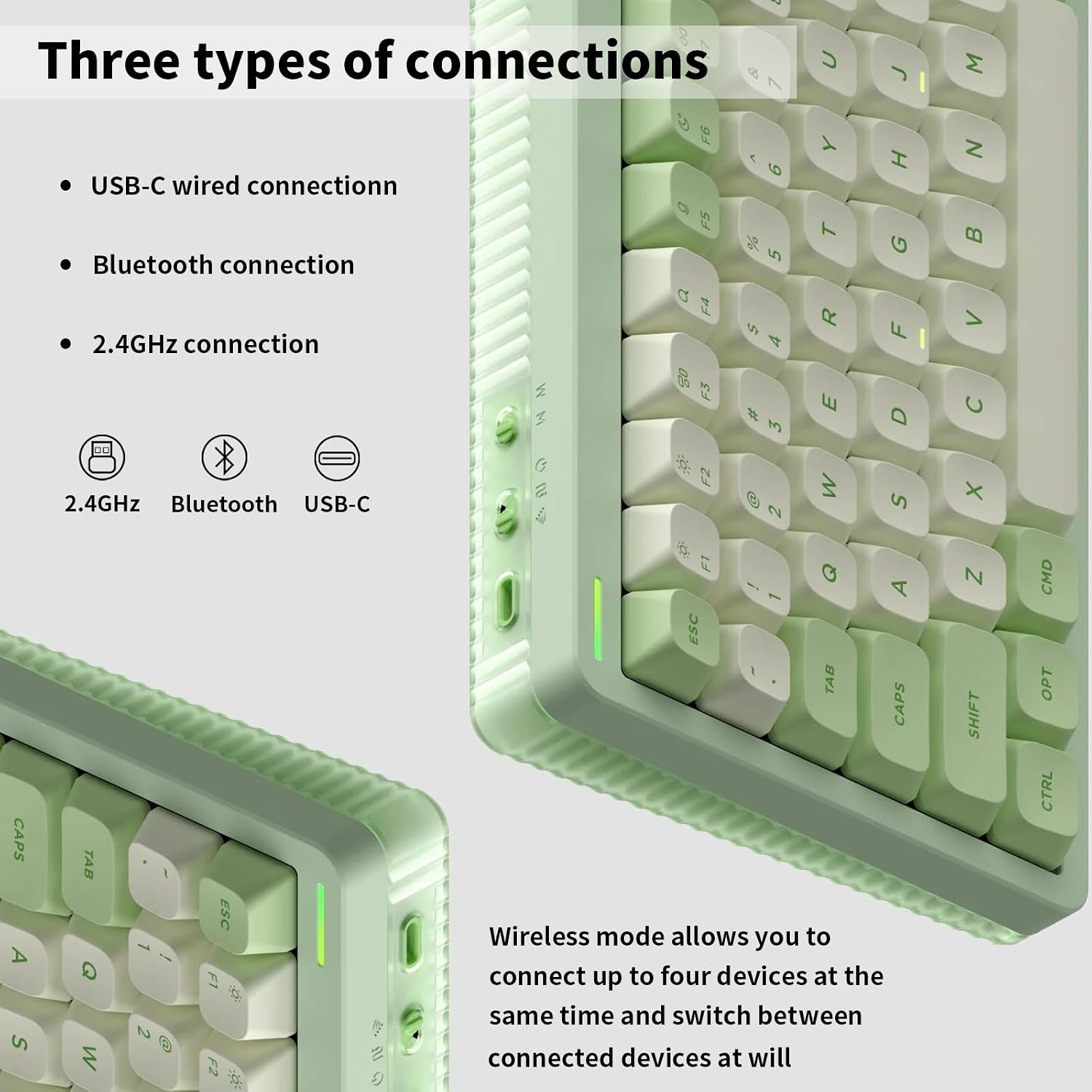 nuphy Halo75 V2 Mechancial Gaming Kyeboard,75% Wireless Hot Swappable Bluetooth Keyboard,83 Kyes RGB Backlit Keyboard,Support Bluetooth/2.4GHz/USB-C (Green, Raspberry (46gf))