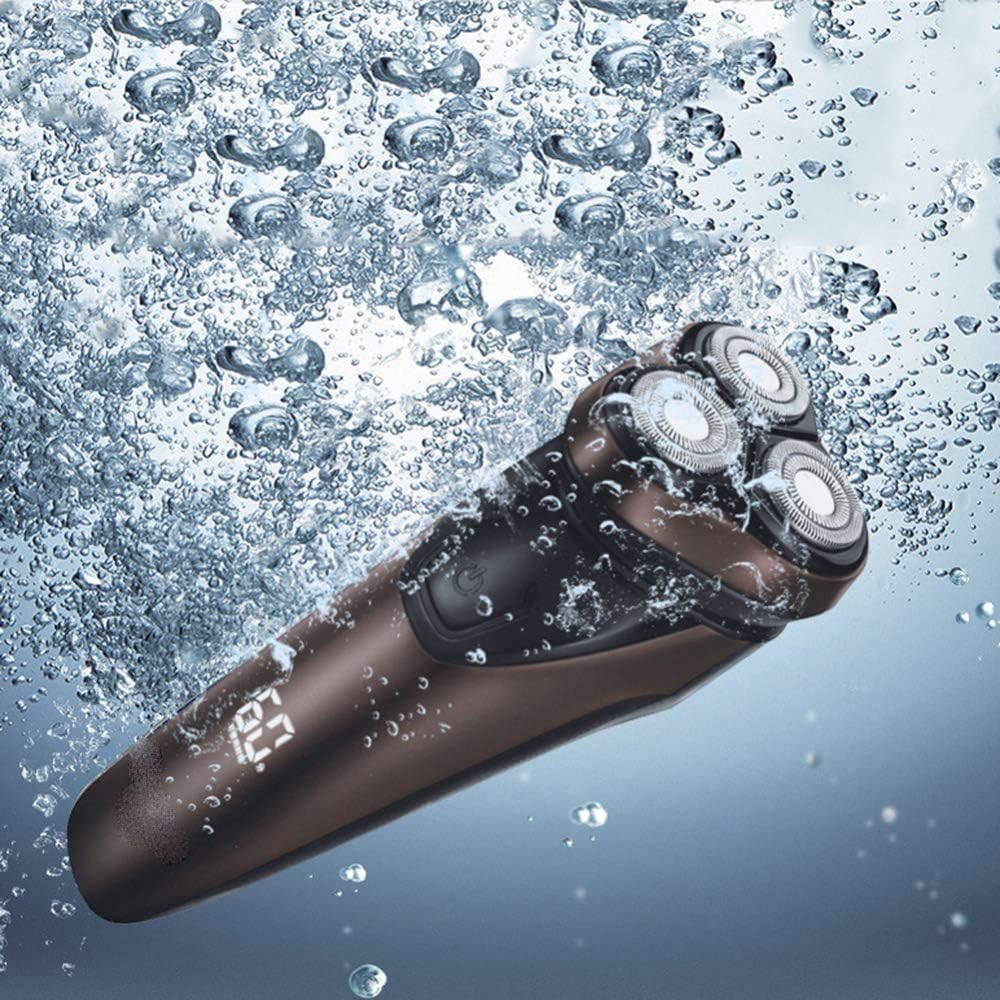 Rechargeable Waterproof IPX7 Electric Shaver Wet & Dry Rotary Shavers for Men Electric Shaving Razors with Pop-up Trimmer, Time Display, Quick Charge (Color : Silver)