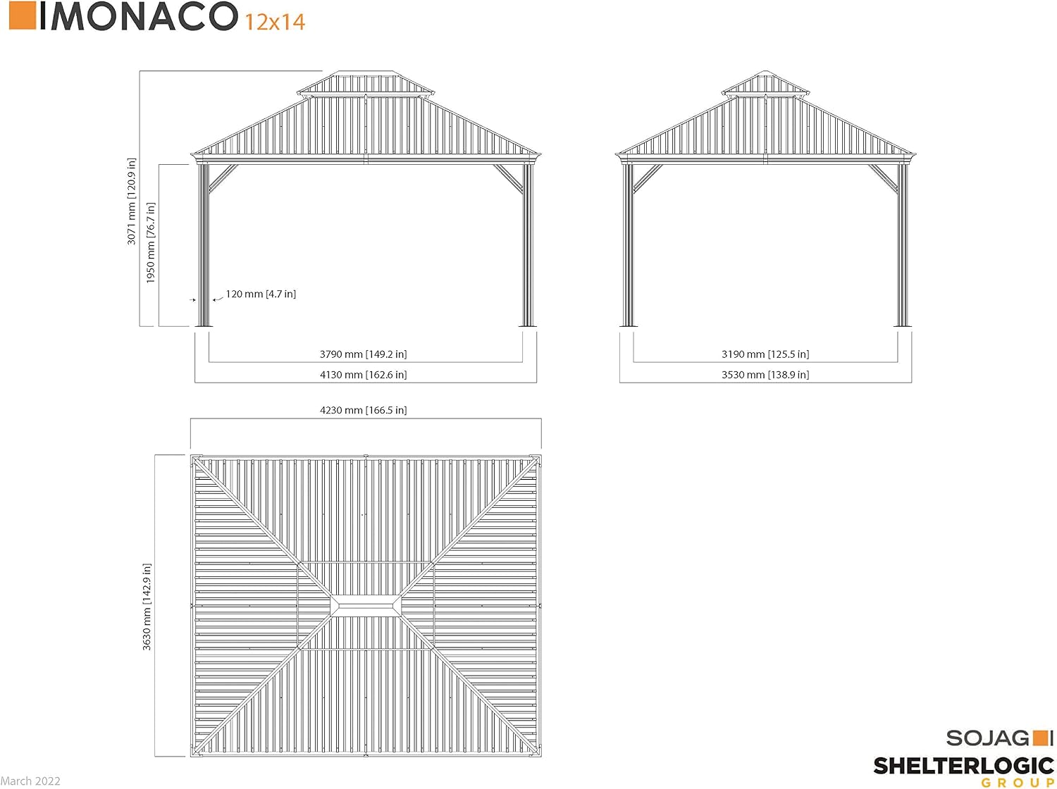 Sojag Outdoor 12' x 14' Monaco Hardtop Double Roof Gazebo Outdoor Sun Shelter, Champagne